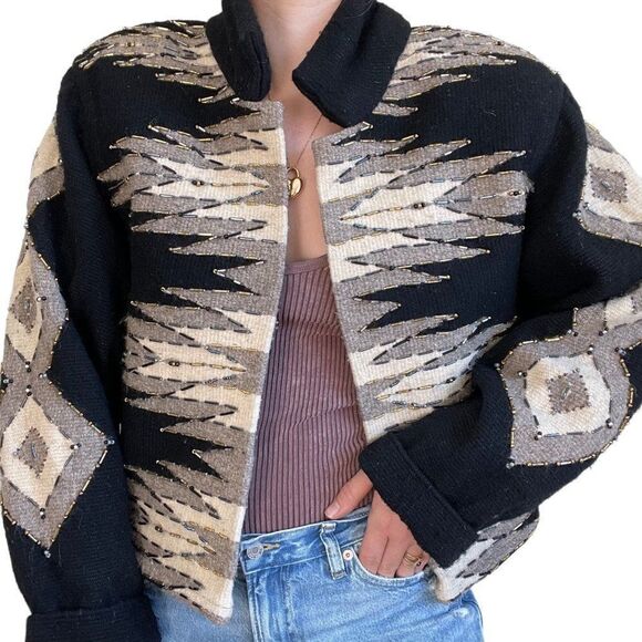 Vintage Womens Krista Koeppe Western Wool Hand Embroidered Beaded Jacket Sz M - Picture 8 of 10